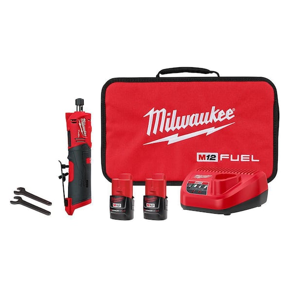 Milwaukee M12 FUEL 12V Lithium-Ion Brushless Cordless 1/4 in. Straight Die Grinder Kit with Two 2.0 Ah Batteries