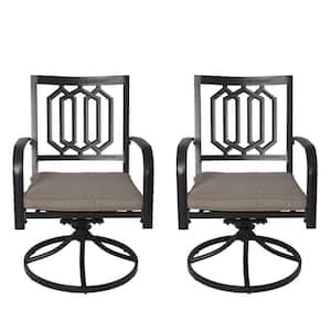 Modern Classic Swivel Metal Outdoor Dining Chair with Beige Cushion (2-Pack Chairs)