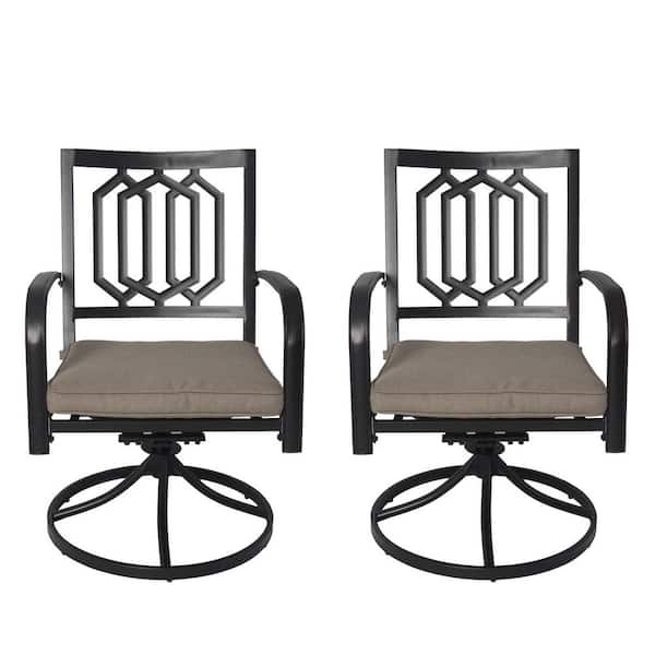 KOZYARD Modern Classic Swivel Metal Outdoor Dining Chair with Beige Cushion (2-Pack Chairs)