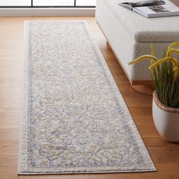 Palma 2 ft. x 7 ft. Beige/Light Blue Ornate Border Runner Rug