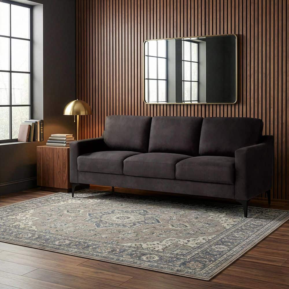 Serta Francis 78 in. Square Arm Faux Suede Rectangle Sofa in