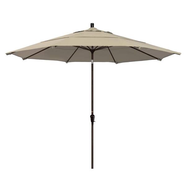 California Umbrella 11 ft. Bronze Aluminum Market Auto Tilt Patio Umbrella in Beige Pacifica