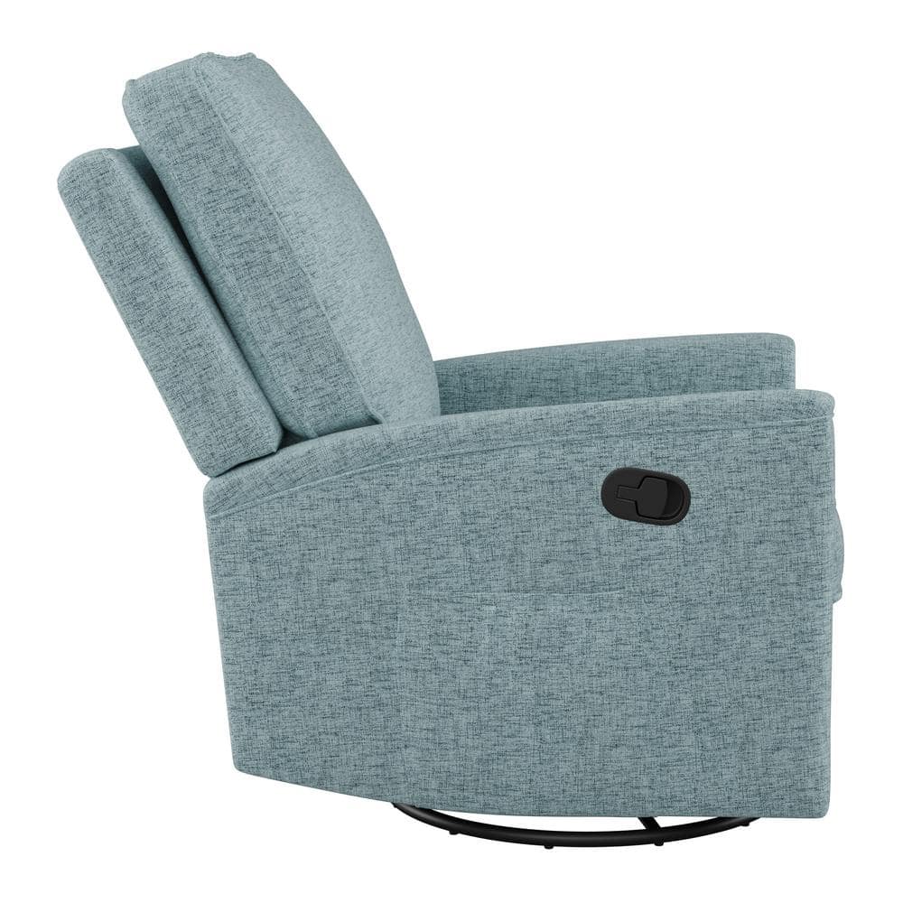 Soothing Spot Blue Swivel Recliner with Wooden Accents