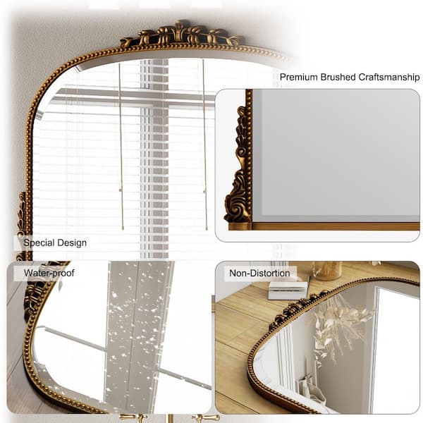 Antique Gold 36 in. W x 27 in. H Arched Polyurethane Framed with Decoration Antique Vanity Wall Mirror