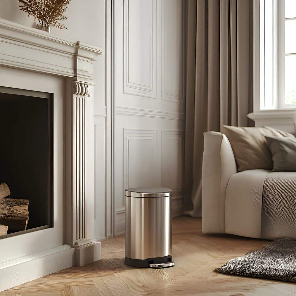 1.6 Gallon Brushed Stainless Steel Semi-Round Step-On Trash Can