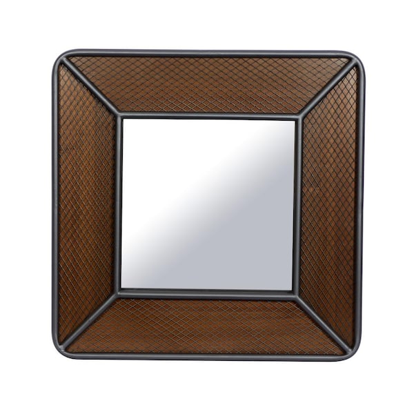 Litton Lane 32 in. x 32 in. Brown Wood Industrial Square Wall Mirror