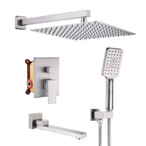 1-Handle 3-Spray Pattern 12 in Wall Mount Shower Head, Tub and Shower Faucet, Brushed Nickel (Valve Included)