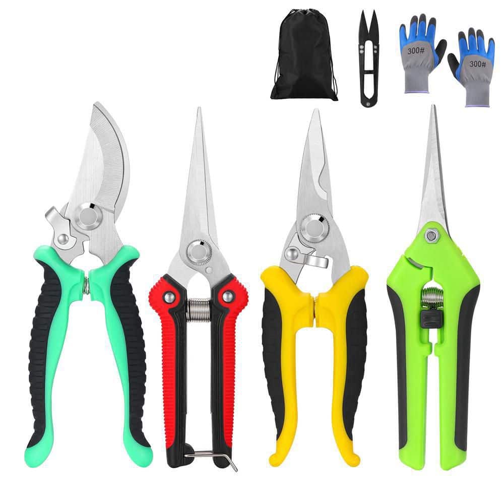 8 in. 5-Piece Set Garden Pruning Shears Stainless Steel Blades, Hand Pruner