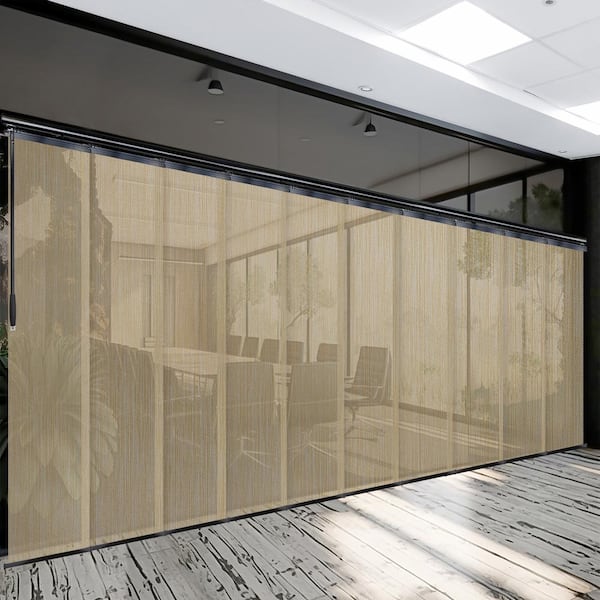 EMOH Wheat 120 in. - 218 in. W x 116 in. L Adjustable 10-Panel Black Double Rail Panel Track with 23.5 in. Slates