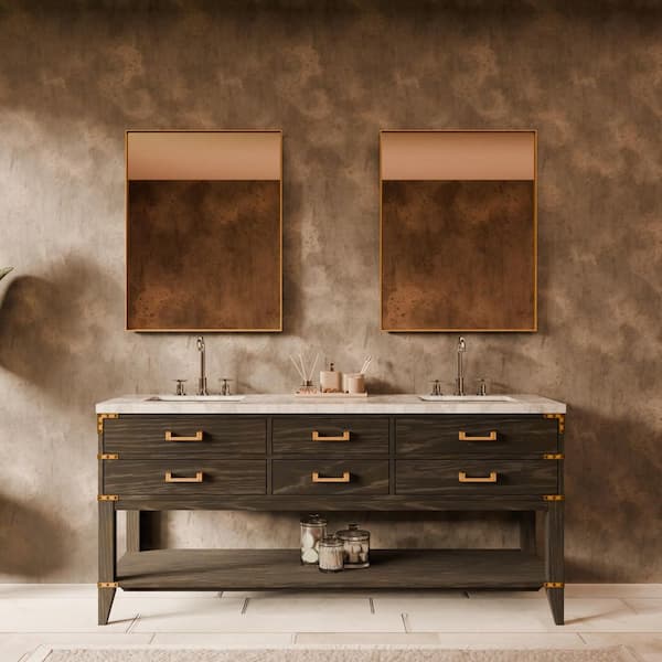 Irvington 72 in W x 22 in D Black Oak Double Bath Vanity and Carrara Marble Top