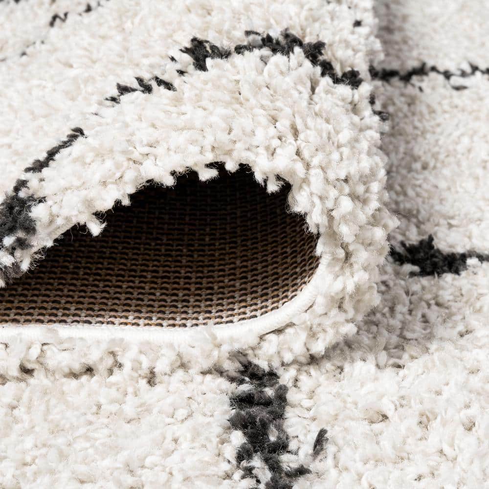 Vintage Moroccan Diamond Shag 8' x 10' Area Rug in Gray and Ivory