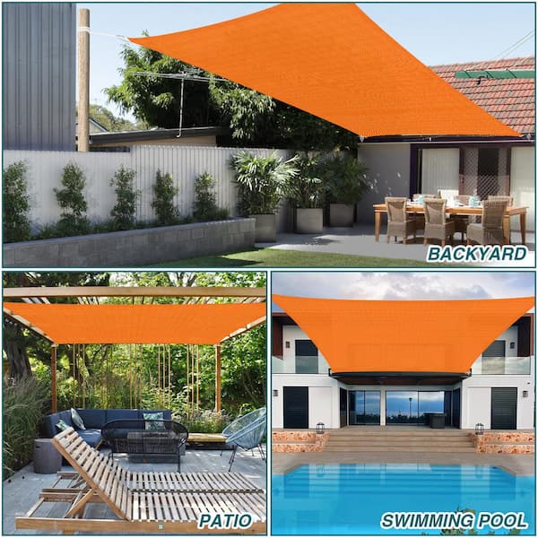 12 ft. x 8 ft. Orange Rectangle Heavy Weight Sun Shade Sail, 95% UV Blockage, Patio and Pool Cover