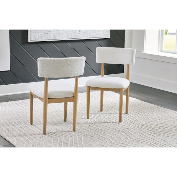 Sawdyn Brown/White Polyester with Cushion and Solid Wood Frame Side Chair Set of 2