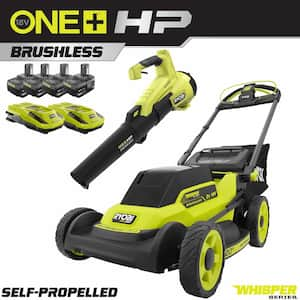 ONE+ 18V HP Brushless Whisper Series 20" Self-Propelled Battery Dual Blade Walk Behind Mower/Blower/Batteries/Chargers