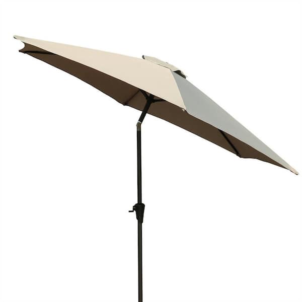 8.8 ft. Aluminum Patio Market Umbrella with Resin Base, Push Button Tilt and Crank Lift, Gray