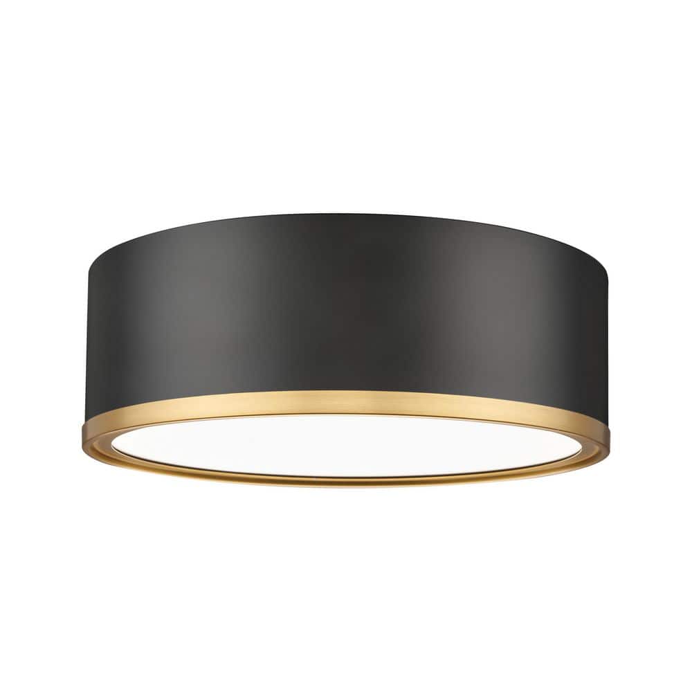 Bradley 12.25 in. Matte Black + Modern Gold Integrated LED 1 Light Flush Mo