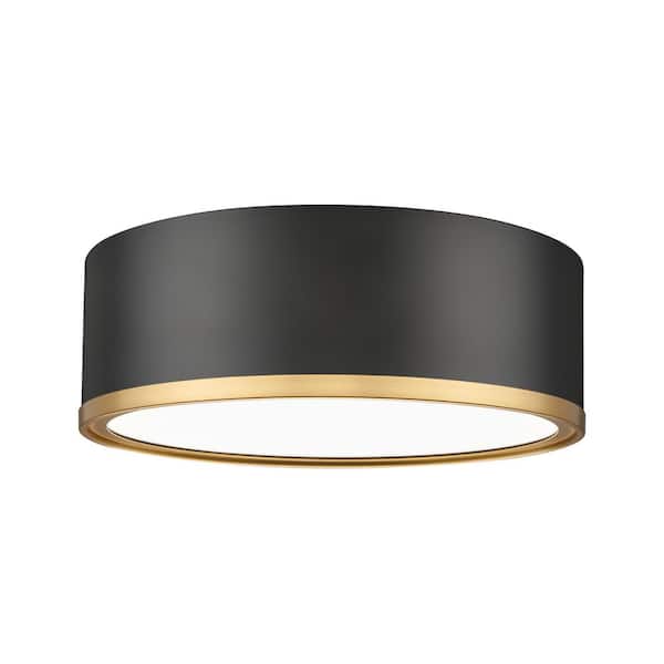 Unbranded Bradley 12.25 in. Matte Black + Modern Gold Integrated LED 1 Light Flush Mount with Frosted Plastic Shade