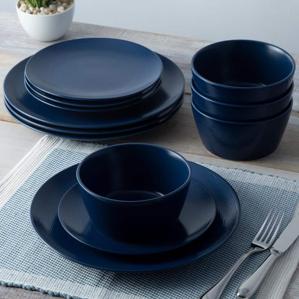 Navy Porcelain Textured Accent Dinner Plates, Set of 4