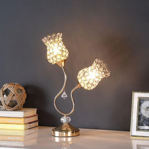 19 in. Rose Gold 2-Light Metal Gooseneck Table Lamp, Glam Modern Trumpet Design for Bedroom Living Room Office Desk