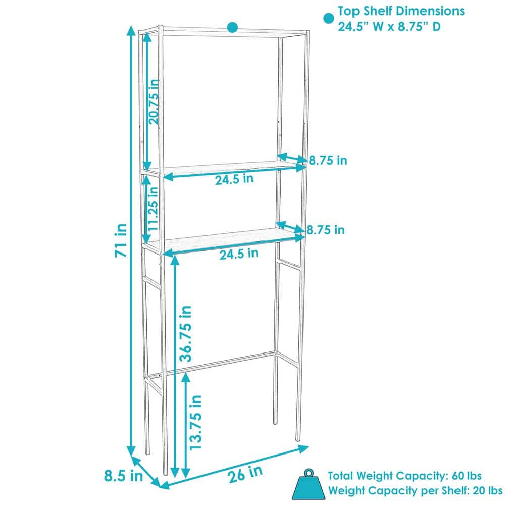 Teak and Black 3-Tier Over-the-Toilet Storage Shelf