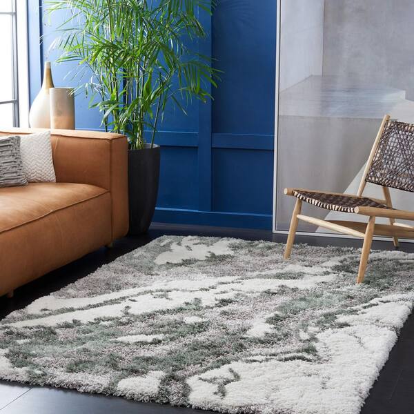 Horizon Shag Gray/Green 8 ft. x 8 ft. Abstract Marble Square Area Rug