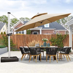 13 ft. Octagon High-Quality Aluminum Cantilever Polyester Outdoor Patio Umbrella with Stand, Beige
