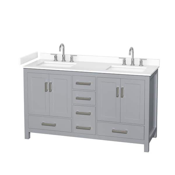 Sheffield 60 in. Double Freestanding Gray Bath Vanity with Carrara Cultured Marble Top