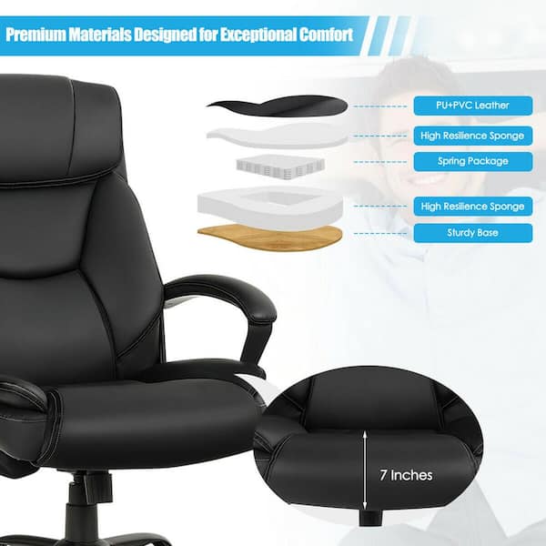 BLACK EXECUTIVE PU LEATHER OFFICE CHAIR COMPUTER CHAIR ADJUSTABLE HEIGHT 