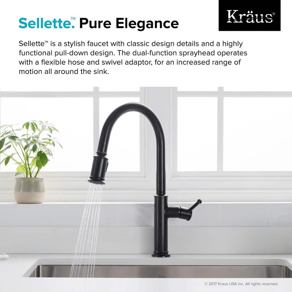 Elegant Bronze 17" Modern Pull-Out Spray Kitchen Faucet