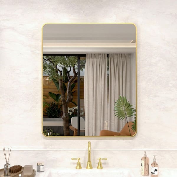 Vista 30 in. W x 36 in. H Rectangular Framed Wall Bathroom Vanity Mirror in Brushed Gold