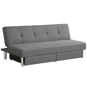 Metal Outdoor 3-Seat Sectional Convertible Sofa Bed with 2 Large Drawers and 3 Adjustable Angles