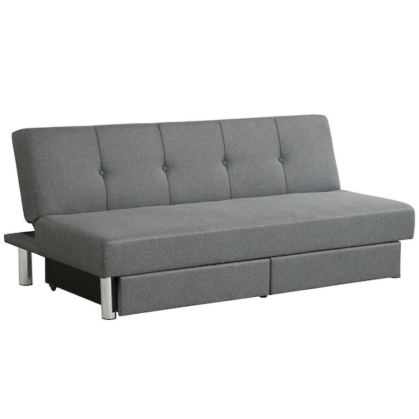 ANGELES HOME Metal Outdoor 3-Seat Sectional Convertible Sofa Bed with 2 Large Drawers and 3 Adjustable Angles