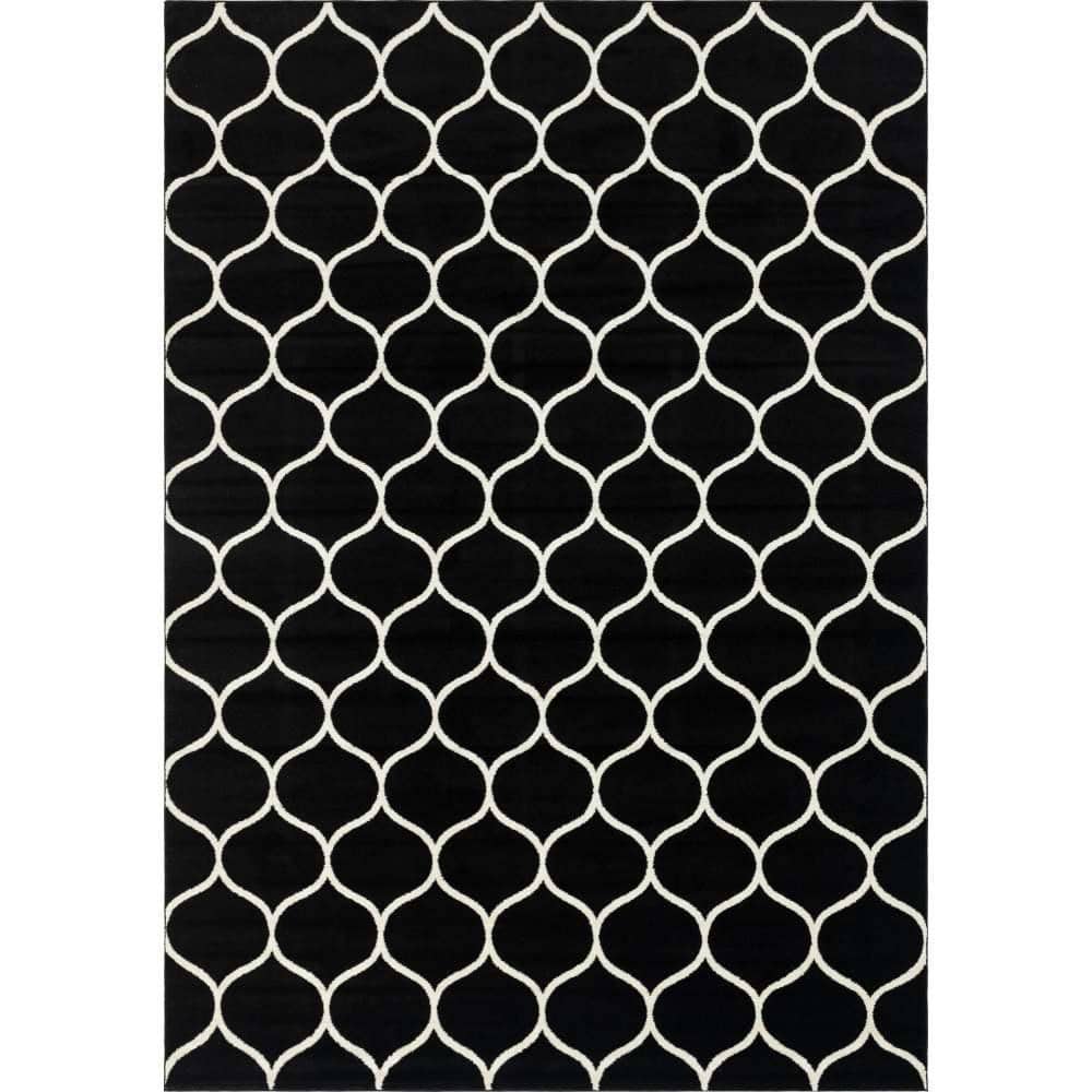Unique Loom Trellis Frieze Rounded Black 10 ft. x 14 ft. Area Rug