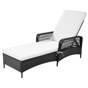 Wicker Outdoor Chaise Lounge with Beige Cushions, Adjustable Backrest Sun Lounger for Poolside, Patio, Yard