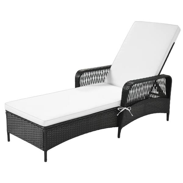 Unbranded Wicker Outdoor Chaise Lounge with Beige Cushions, Adjustable Backrest Sun Lounger for Poolside, Patio, Yard