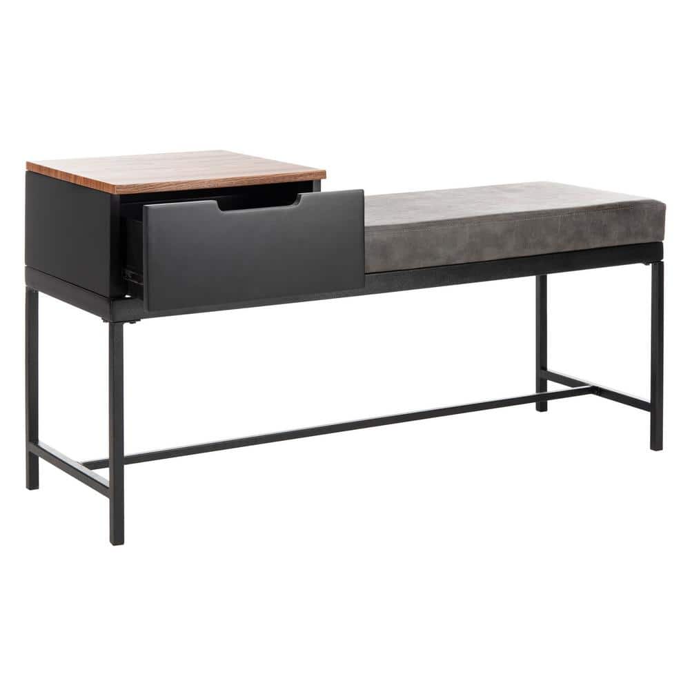 Maruka Light Brown and Black Wood Storage Bench