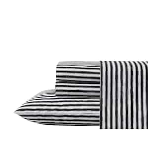 Sketchy Stripe 4-Piece Black and White Cotton Queen Sheet Set