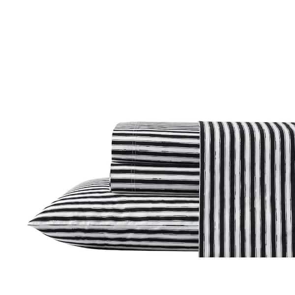 BETSEY JOHNSON Sketchy Stripe 4-Piece Black and White Cotton Queen Sheet Set