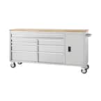 72 in. W x 18 in. D Heavy Duty 8-Drawer 1-Door Mobile Workbench Tool Chest with Solid Wood Top in Stainless Steel
