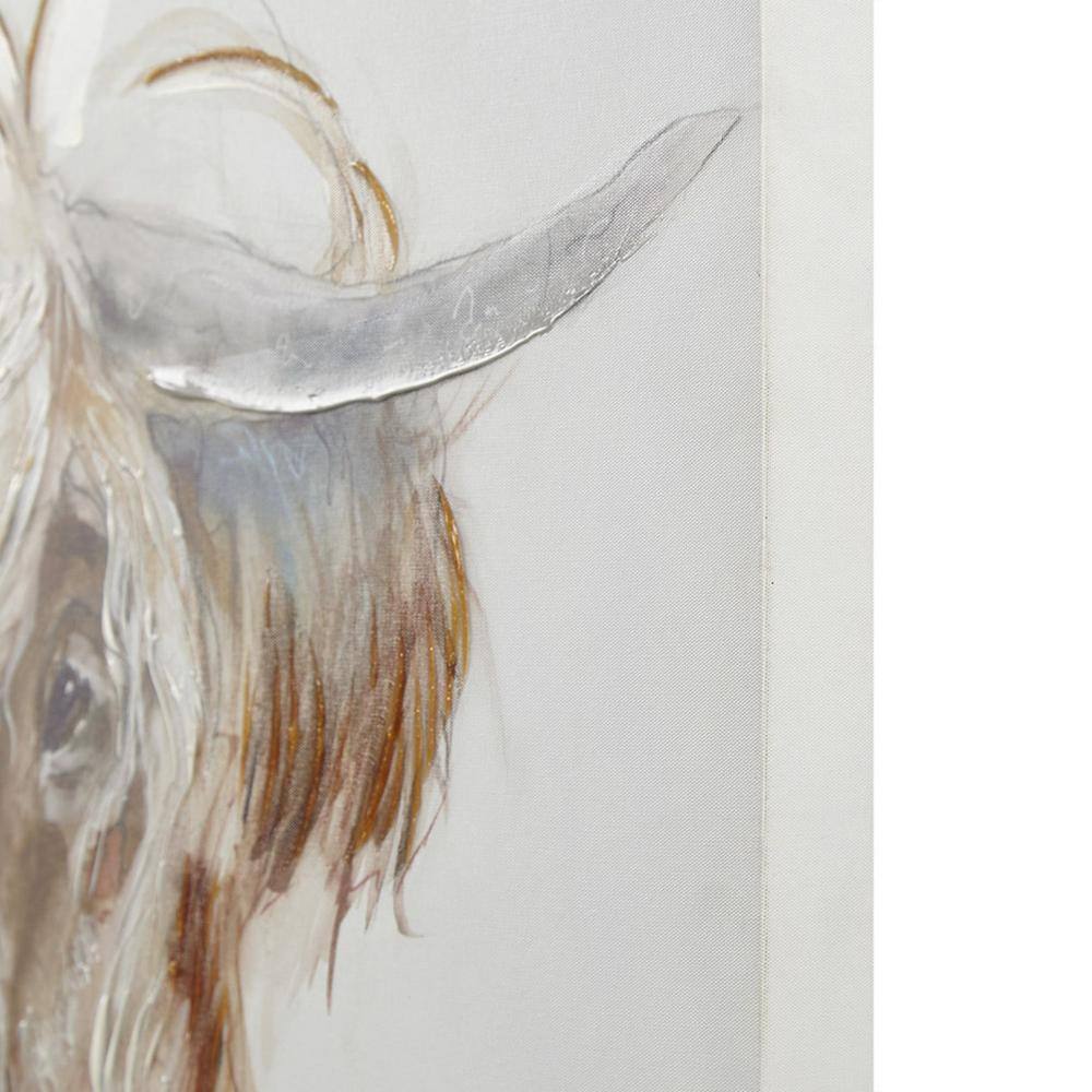 Hand Embellished Highland Bull Canvas Wall Art in Brown and White