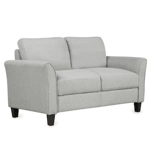 Living Room 29.00 in. Width Slope Arm Linen Upholstery Modern Straight Shape Reclining Armrest 2-Seat Sofa in Light Wood