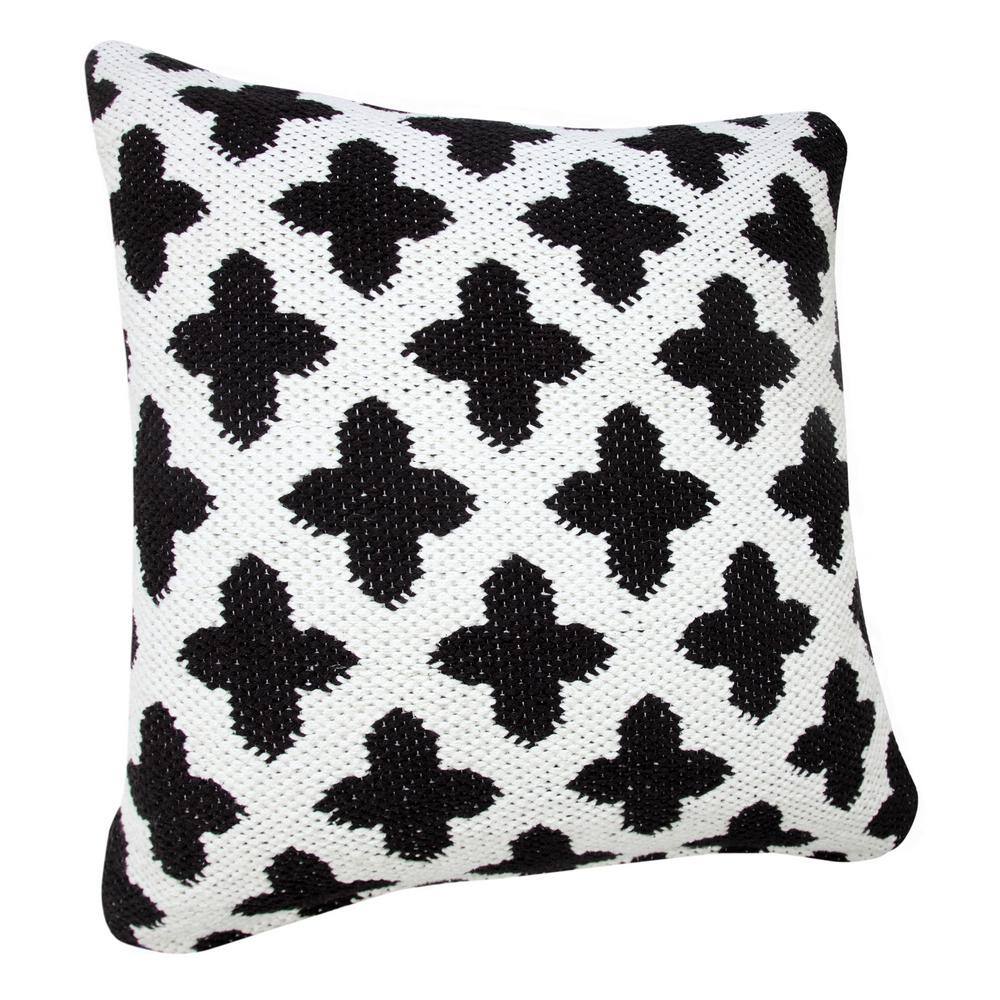Sevita 20" Square White and Black Woven Geometric Throw Pillow