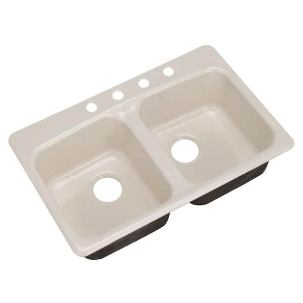 KOHLER Brookfield Self-Rimming Cast Iron 31.75x20.75x8.625 4-Hole Kitchen Sink in Biscuit-DISCONTINUED