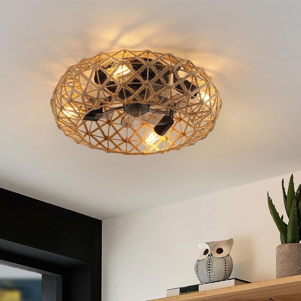 20 in. 4-Light Brown Flush Mount Jute Rope Standard No Include E26 Bulb Low Profile Fandelier Ceiling Fan Light Kit price history on PriceWatchPro