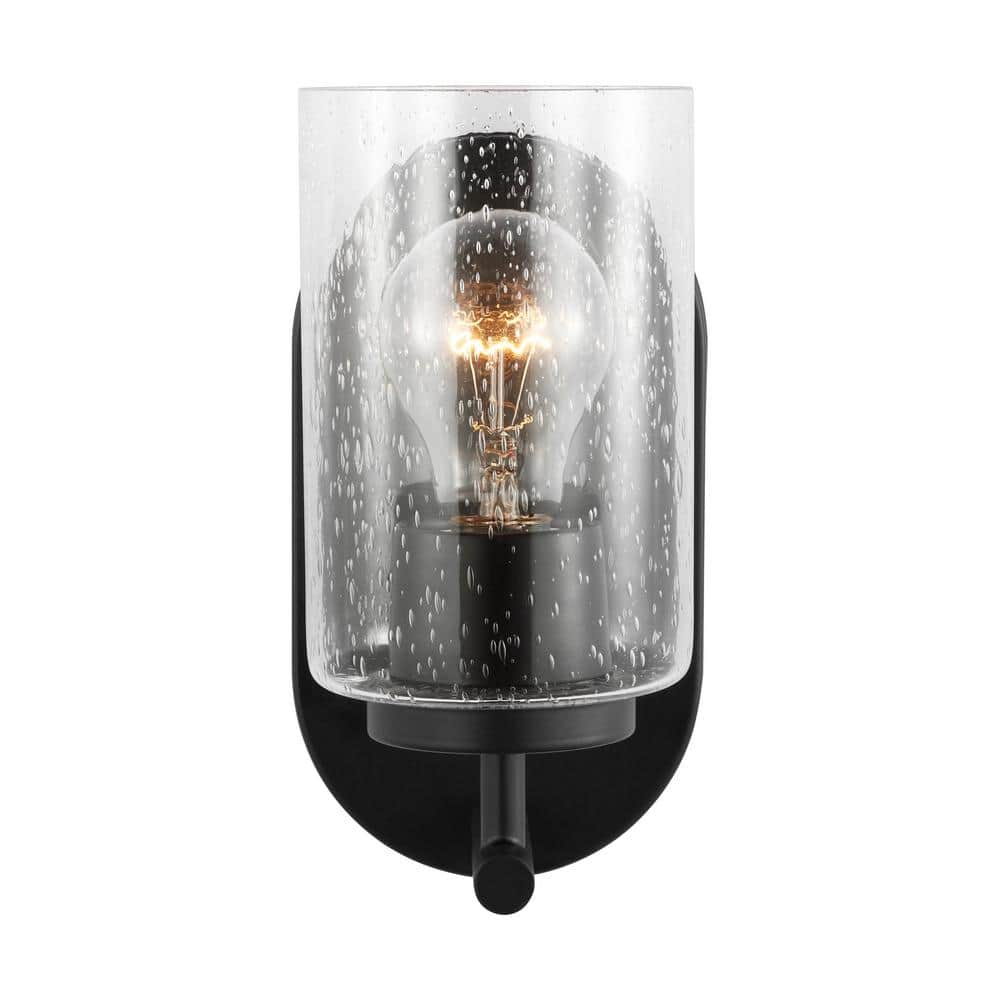 Oslo Midnight Black 8.75" Dimmable Wall Sconce with Clear Seeded Glass