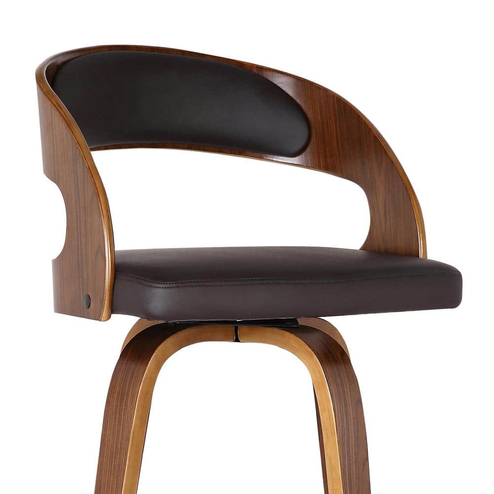 Mid-Century Modern Walnut Wood Brown Swivel Barstool