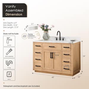 Gavino 48 in. W x 22 in. D x 34 in. H Bath Vanity in Light Brown with Grain White Composite Stone Top