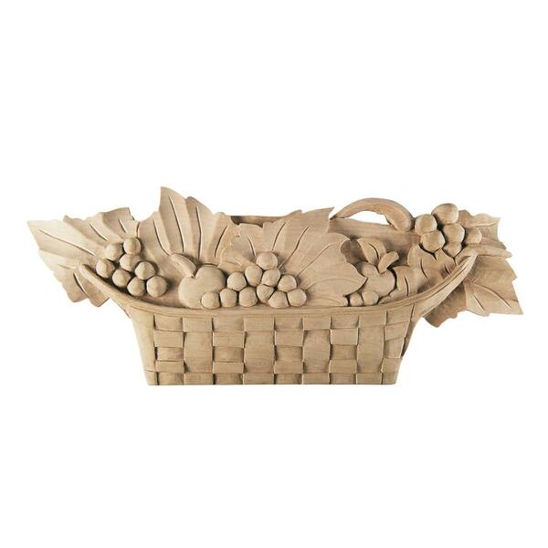 Waddell Fruit Basket Applique - 15 in. x 7 in. x 1 in. - Hand Carved Unfinished Cherry Wood - Elegant DIY Decorative Wall Accent
