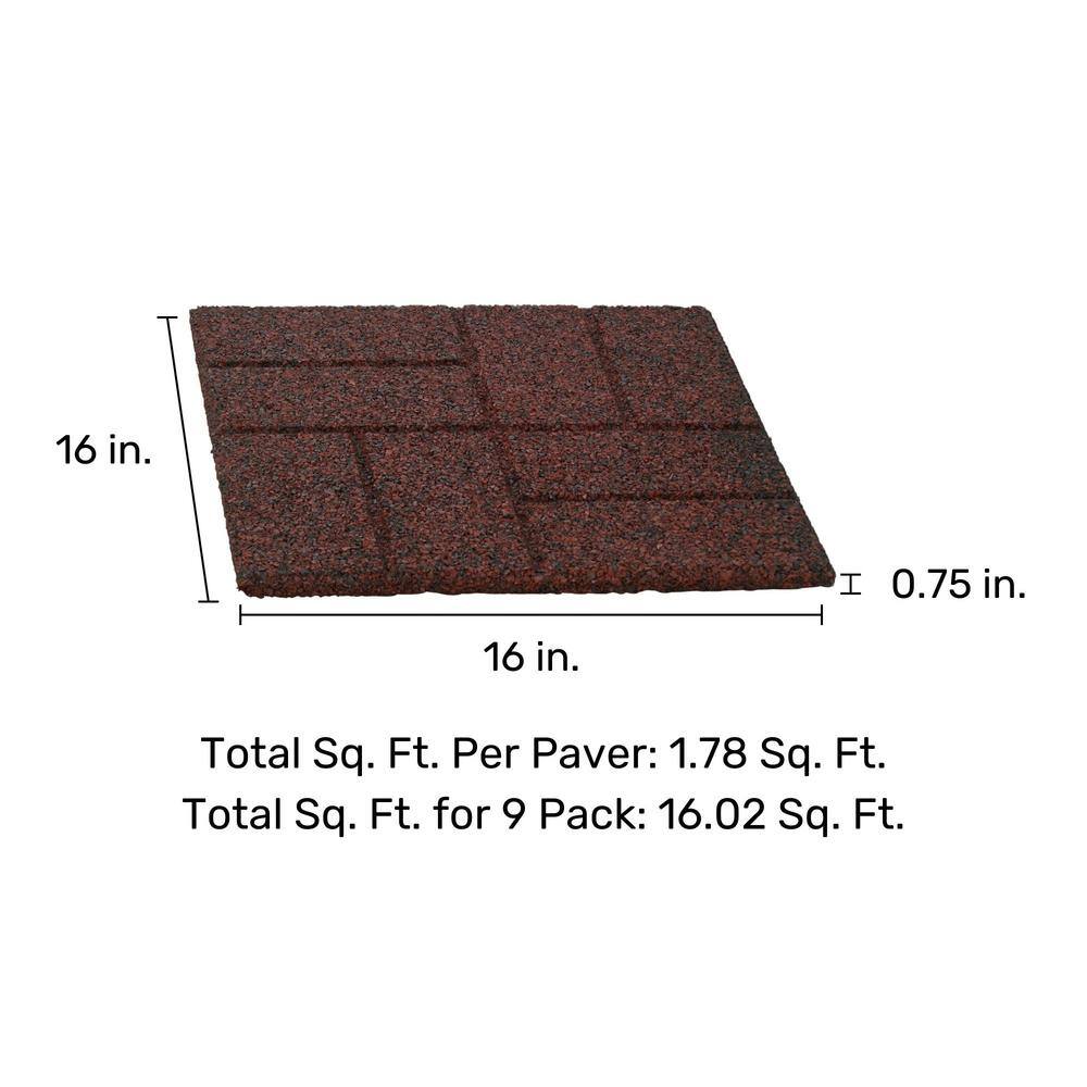 16" Dual-Sided Red and Black Recycled Rubber Patio Pavers