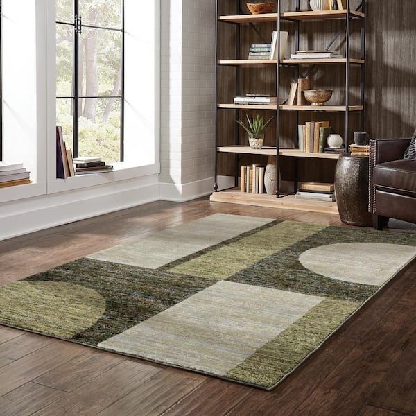 Saturn Green/Beige 2 ft. x 8 ft. Modern Geometric Polypropylene-Nylon Blend Indoor Runner Area Rug